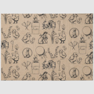 Papier Mousseline Lapin de Pâques vintage et Kraft de poussins Brown