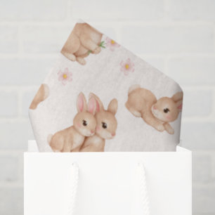 Papier Mousseline Lapin doux motif floral rose