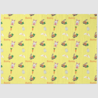 Papier Mousseline Lapin et motif de carottes sur fond jaune