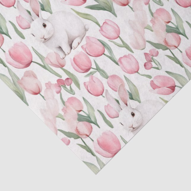 Papier Mousseline 🌷🐇Lapin et tulipe de Pâques en aquarelle  (Détail)