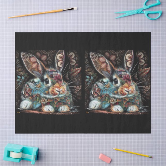 Papier Mousseline Lapin lapin lapin lunaire floral Abstrait découpag (Artisanat)