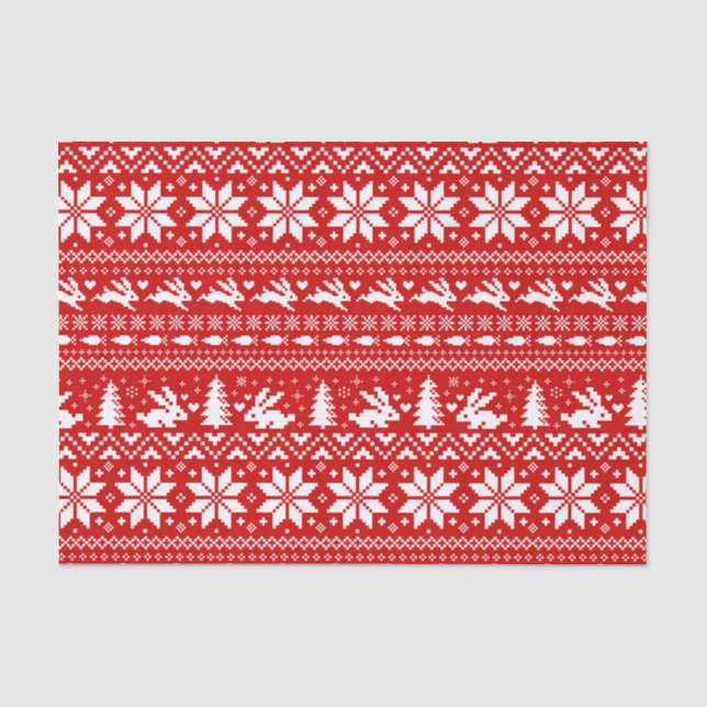 Papier Mousseline Lapin mignon lapins Rouge Vacances Motif Noël (Recto)