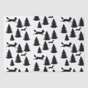 Papier Mousseline Lapin renard scandinave Noir Arbre de Noël