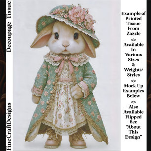 Papier Mousseline Lapin Shabby Chic en robe florale EV6R Découpage