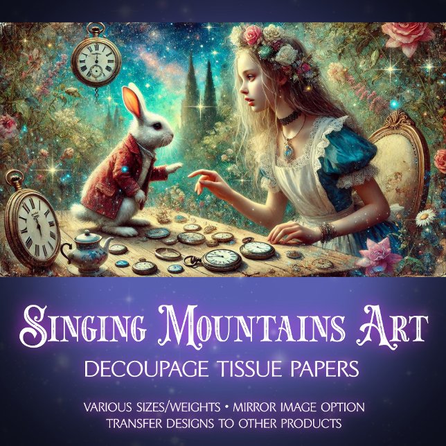 Papier Mousseline Lapin Whimsical Alice Horloges Wonderland Découpag (Créateur téléchargé)