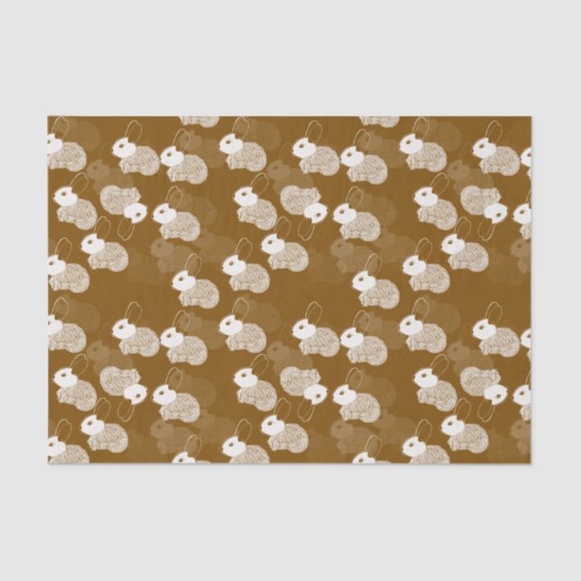 Papier Mousseline Lapins blancs bouffants sur Brown (Recto)