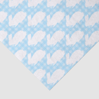 Papier Mousseline Lapins blancs sur motif gingham bleu pastel