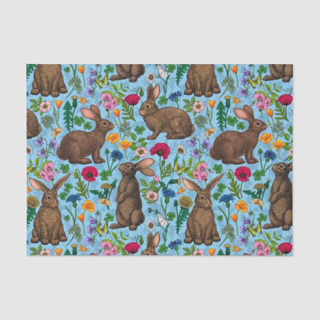 Papier Mousseline Lapins et fleur sauvage (Recto)