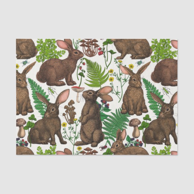 Papier Mousseline Lapins et flore boisée 4 (Recto)