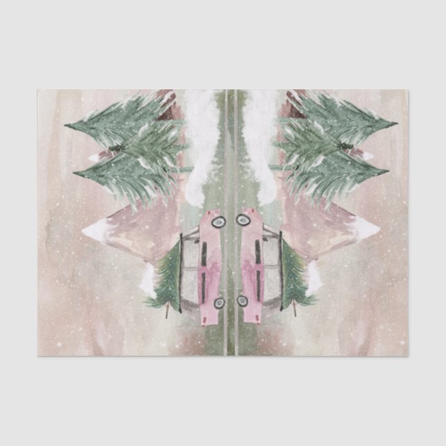 Papier Mousseline L'aquarelle de Noël en Plum et Green (Recto)
