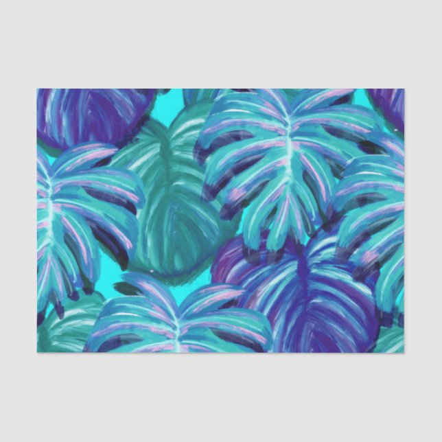 Papier Mousseline L'aquarelle tropicale part du pourpre de vert bleu (Recto)