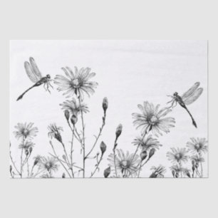 Papier Mousseline LARGE Fleur sauvage Déchoupage de libellules Noir 