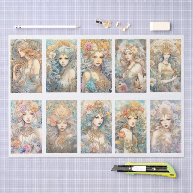 Papier Mousseline Large Pastel Watercolor Floral Mermaid Decoupage (Artisanat)