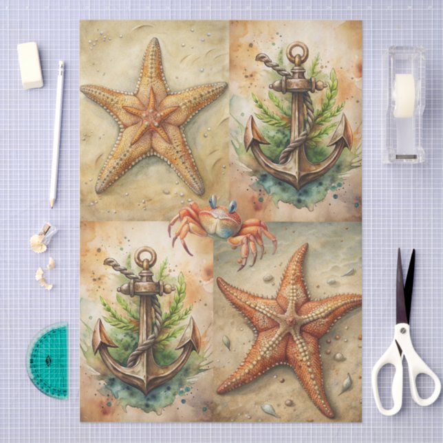 Papier Mousseline Large Scenic Starfish, Anchors & Crab Decoupage (Artisanat)