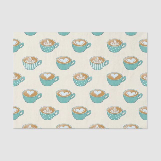 Papier Mousseline Latte Art dans de mignons cafés bleus (Recto)