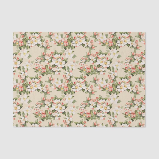 Papier Mousseline Latte Beige Floral Élégant (Recto)