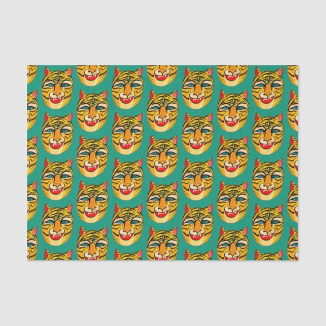 Papier Mousseline Laugher Tiger Aquarelle Motif Tissu Papier (Recto)