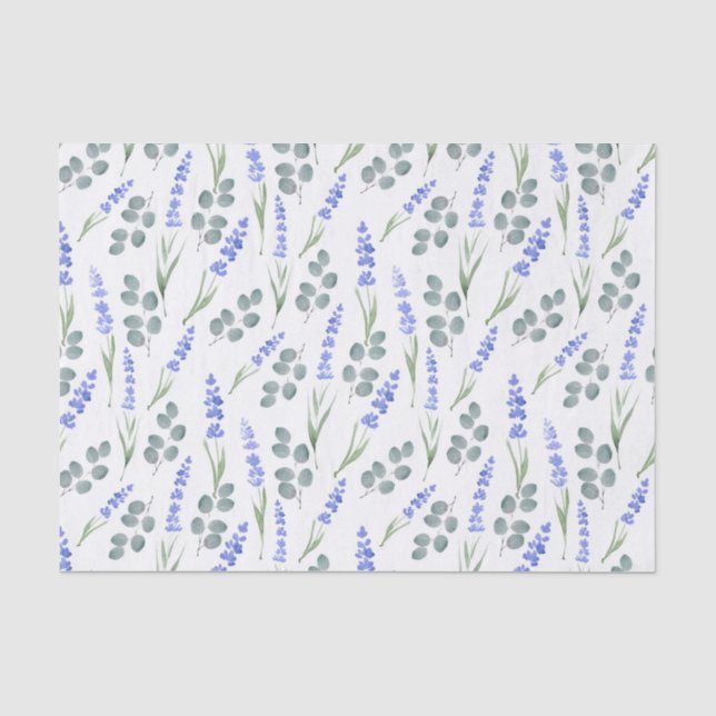 Papier Mousseline Lavande d'aquarelle et Motif d'eucalyptus (Recto)
