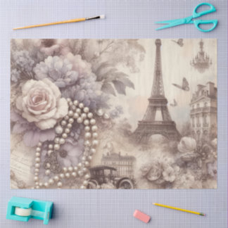 Papier Mousseline Lavande française romantique, Eifel et perles déco
