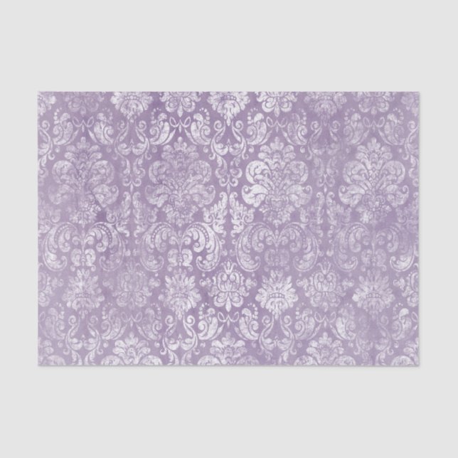 Papier Mousseline Lavande violet Doucement Distressé Damask Modèle (Recto)