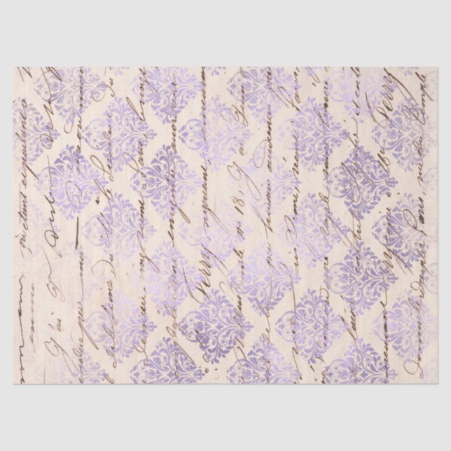 Papier Mousseline Lavender Damask avec écriture Découpage (Recto)