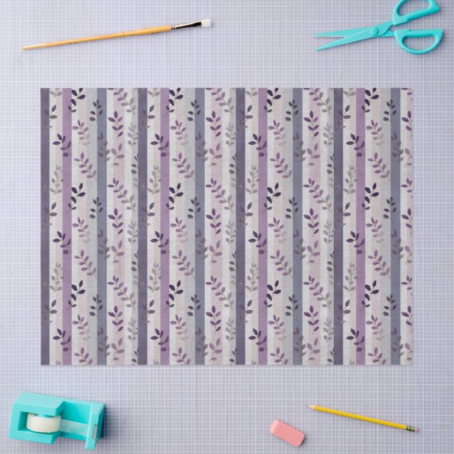 Papier Mousseline Lavender Purple Floral Botanical Stripes Birthday  (Artisanat)
