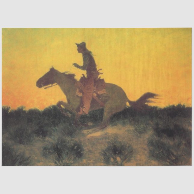 Papier Mousseline L'cavalier américain Cowboy contre le coucher du s (Recto)