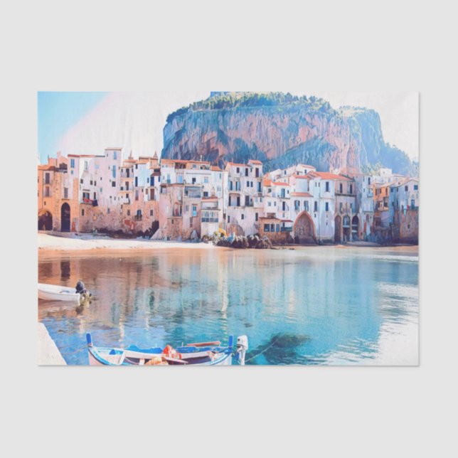 Papier Mousseline ldp CEFALÙ - Sicile - plage - panorama (Recto)