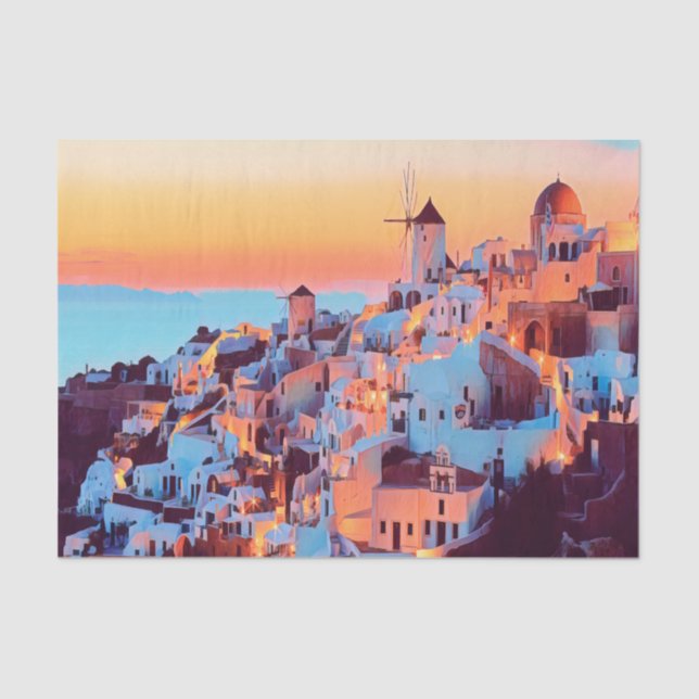 Papier Mousseline ldp SANTORINI - panorama - par nuit - (Recto)