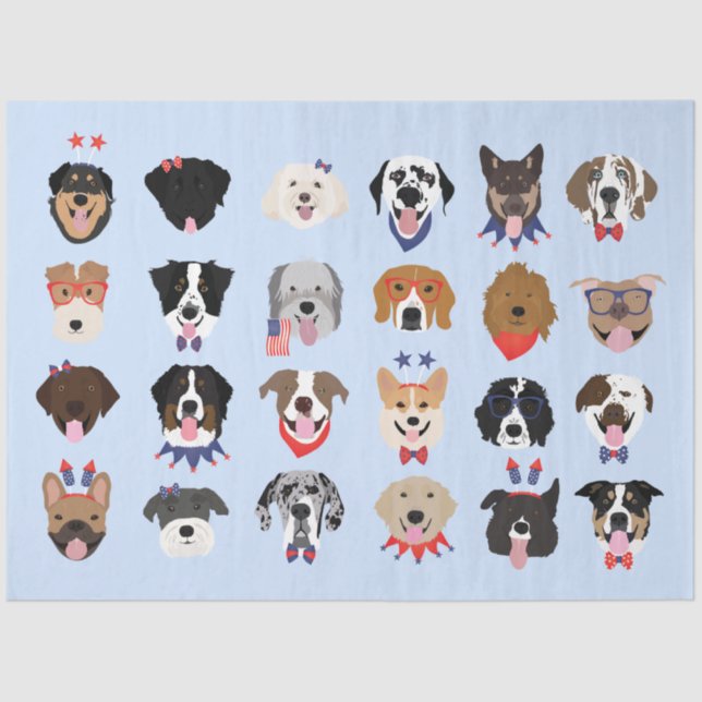 Papier Mousseline Le 4 Juillet Dog Visages (Recto)