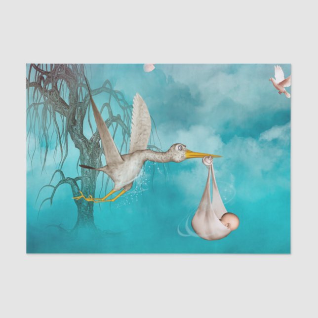 Papier Mousseline Le bébé mignon vient avec la cigogne (Recto)