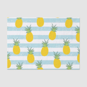 Papier Mousseline Le blanc bleu à la mode barre le motif d'ananas