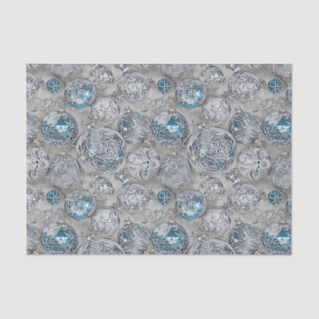Papier Mousseline Le Blue & Silver Christmas Bulb Series Design 11 (Recto)