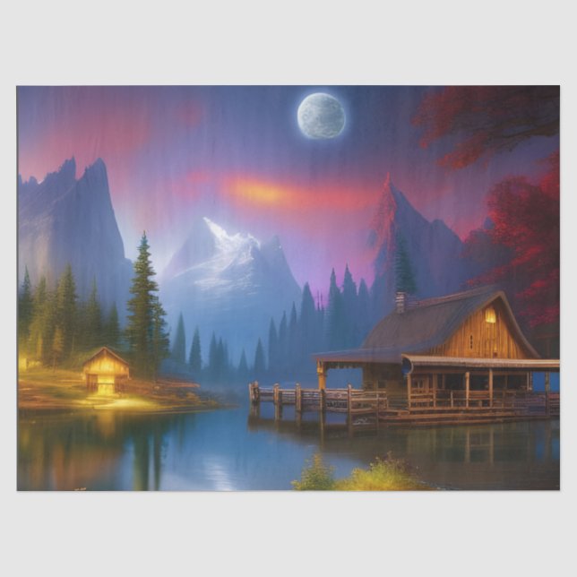 Papier Mousseline Le Cabine de la pêche dans l'anse sous la lune (Recto)