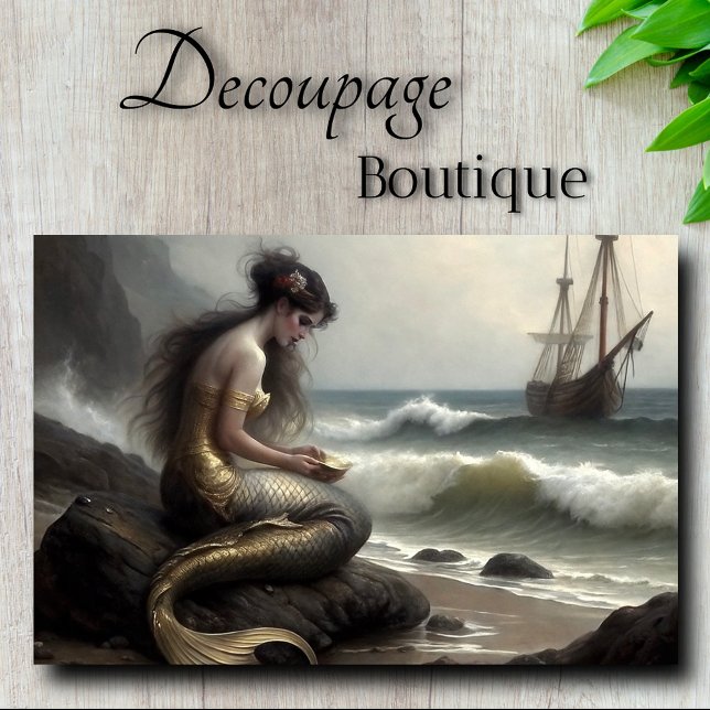 Papier Mousseline Le cadeau de Mermaid à la page de découpage mariti (Mermaid's Gift to the Sea Decoupage Tissue Paper)