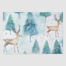 Le Cerf D'Aquarelle En Forêt D'Hiver Noël