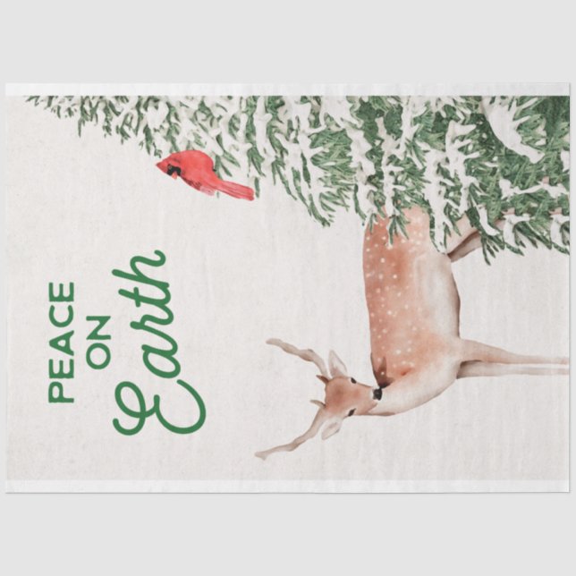 Papier Mousseline Le cerf de Noël et cardinal des bois (Recto)