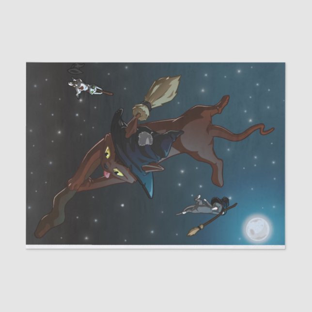 Papier Mousseline Le chat mignon de sorcière met l'illustration en (Recto)