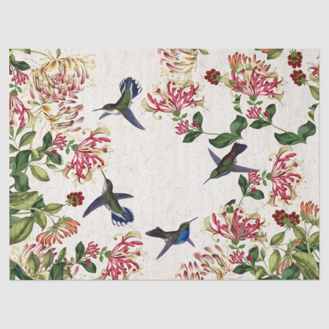 Papier Mousseline Le chèvrefeuille d'oiseaux de colibri fleurit le (Recto)