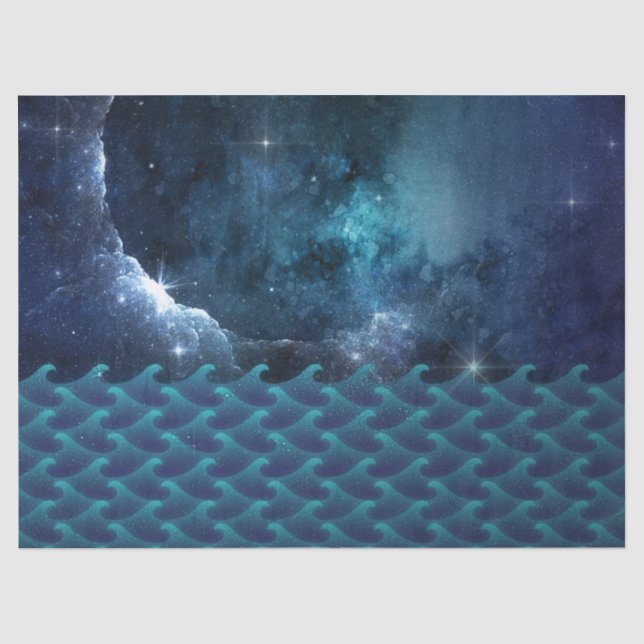 Papier Mousseline Le ciel étoilé au-dessus du découpage des vagues (Recto)