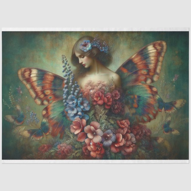 Papier Mousseline Le Femme Butterfly Beauty Fleur Découpage (Recto)