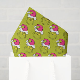 Papier Mousseline Le Grinch avec un chapeau de Père Noël rose