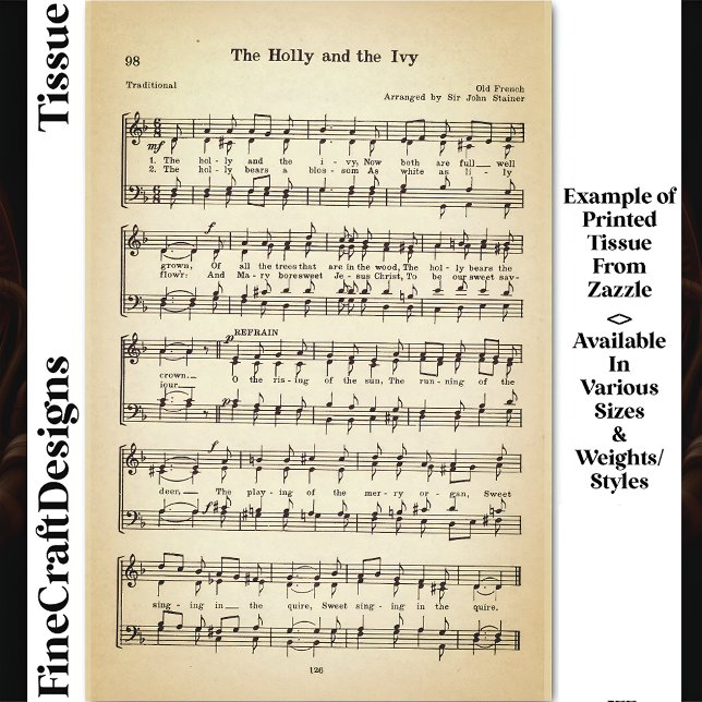 Papier Mousseline Le Holly Et Le Ivy Sheet Music Du4F Decoupage (Créateur téléchargé)
