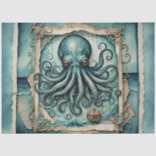 Papier Mousseline Le Kraken bleu Art Tentacle vintage - Découpage