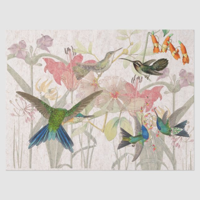 Papier Mousseline Le lis rouge d'oiseaux de colibri fleurit le (Recto)