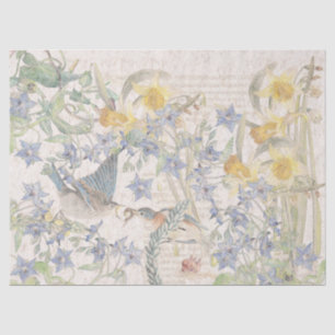 Papier Mousseline Le narcisse d'oiseaux d'oiseau bleu fleurit le