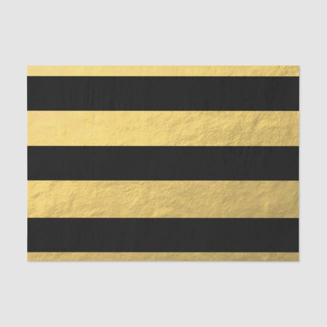 Papier Mousseline Le noir élégant barre la feuille d'or imprimée (Recto)