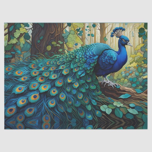 Papier Mousseline Le paon dans les bois (Recto)
