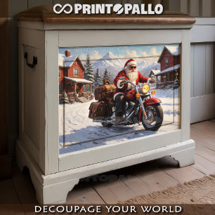 Papier Mousseline Le Père Noël va en vacances à vélo dans la neige
