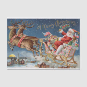 Papier Mousseline Le Père Noël vole au-dessus d'une ville rose Gold 
